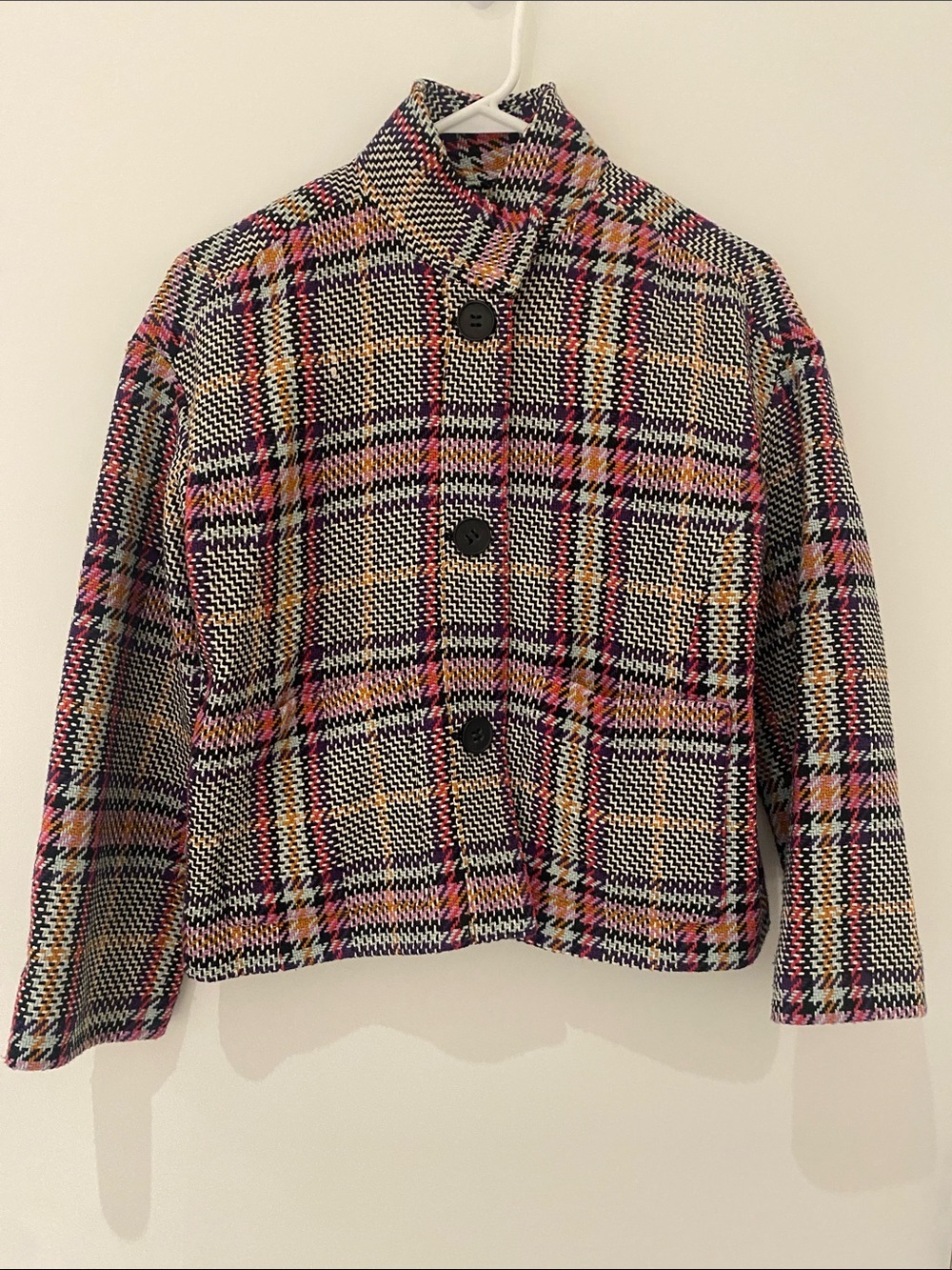 Halogen Houndstooth Plaid Multi Colored Cropped Oversized Jacket Small Petite